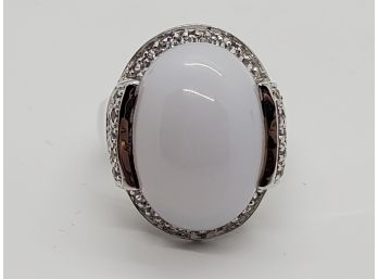 Oval Blue Turkish Chalcedony & Zircon Ring