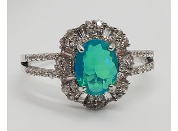 Blue Ethiopian Opal, White Zircon & White Topaz Sterling Ring