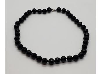 Gorgeous Black Agate Beaded Necklace In Sterling