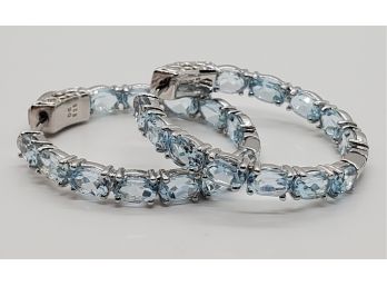 Glacier Topaz, Rhodium Over Sterling Inside/outside Hoop Earrings