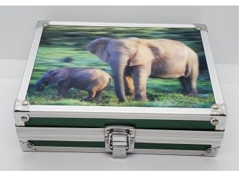 Aluminum & Faux Leather 3D Elephant Jewelry Box