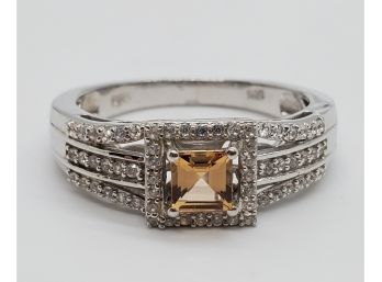 Golden Imperial Topaz, Zircon Ring In Platinum Over Sterling