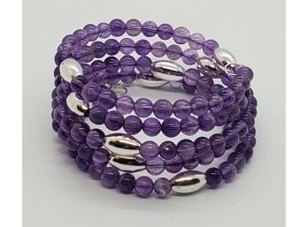 Beautiful Amethyst & Sterling Wrap Around Bracelet