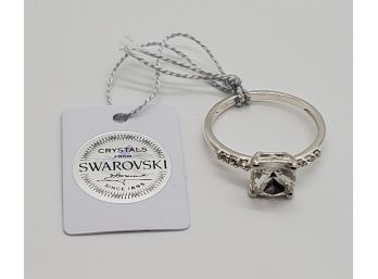 White Swarovski Crystal Ring In Sterling