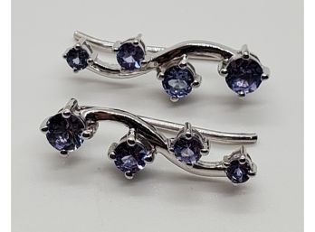 Round Tanzanite, Rhodium Over Sterling 4 Stone Climber Earrings