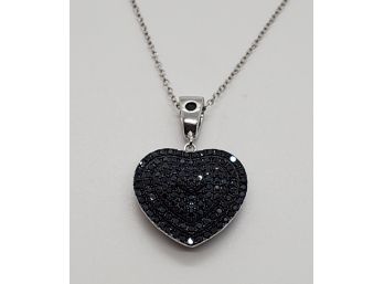 Black Spinel, Rhodium Over Sterling Heart Pendant Necklace