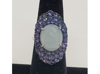 Brazilian Milky Aquamarine, Tanzanite Ring In Sterling Silver