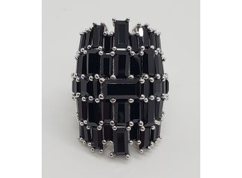 Baguette & Square Black Spinel Sterling Ring