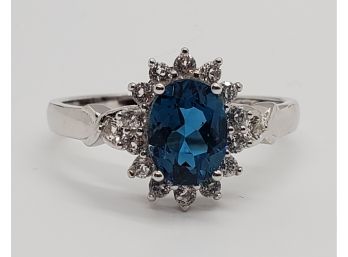 London Blue Topaz & White Topaz Ring In Rhodium Over Sterling