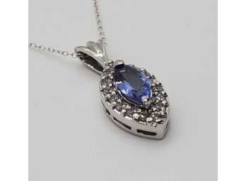 Tanzanite & White Zircon Pendant Necklace In Platinum Over Sterling