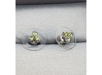 Rare Demantoid Garnet Stud Earrings In Platinum Over Sterling