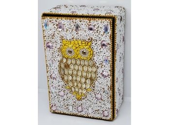 Gorgeous White & Gold Beaded Owl Storage Box