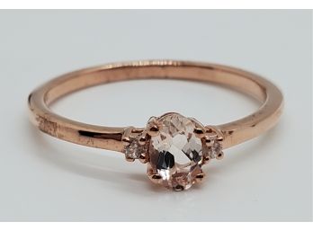 Premium Morganite, Natural White Zircon Ring In Rose Gold Over Sterling