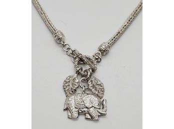 Bali Sterling Silver Necklace With Elephant & Leaf Charms With Toggle Clasp