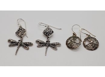 2 Pair Of Sterling Dragonfly Earrings