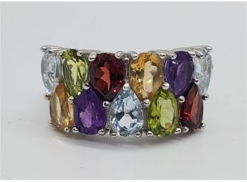 Multi Gemstone, Rhodium Over Sterling Ring - See Description