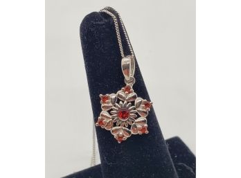 Garnet Snowflake Pendant Necklace In Platinum Over Sterling