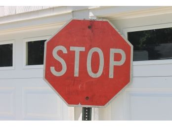 1970s Stop Sign With Metal Stand