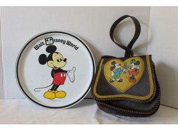 1960's Walt Disney Embroidered Pocketbook And Tray Collection