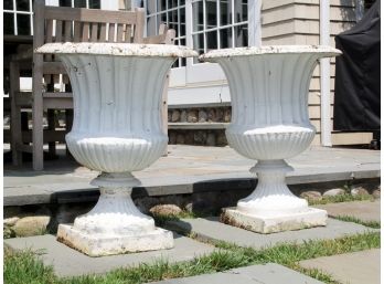 A Pair Of Cast Aluminum Outdoor Urns