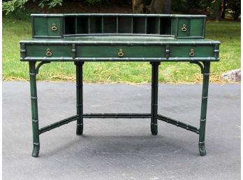 A Vintage Leather Top Demi Lune Rattan Desk By Ficks Reed