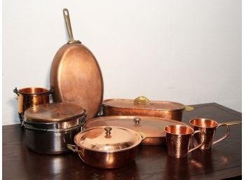 A Large Assortment Of Copper Cookware