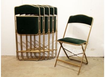 A Set Of 6 Vintage Brass And Velvet Folding Chairs