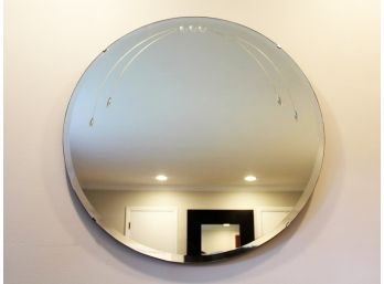 A Round Art Deco Etched Glass Mirror