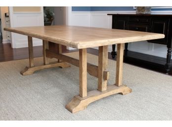 A Large Rustic Pine Trestle Dining Table