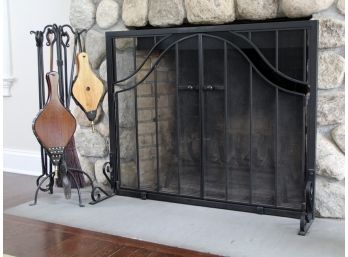 A Fireplace Assortment - Tools, Grate, And Screen