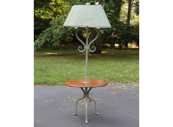 A Vintage Wrought Iron And Wood Standing Lamp/Table Combo