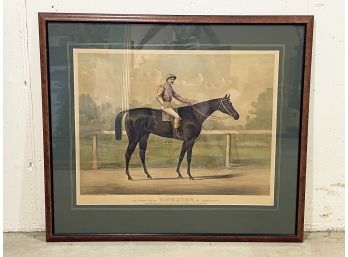 An Antique Hand Colored Currier And Ives Horse Racing Engraving