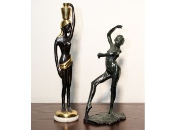 A Pair Of Sculptures - Metal And Cast Material