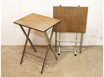 A Pair Of Vintage Chrome And Woven Fiber Snack Trays