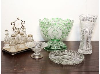 Assorted Antique Art Glass And Crystal - Includes Sterling Base Compote