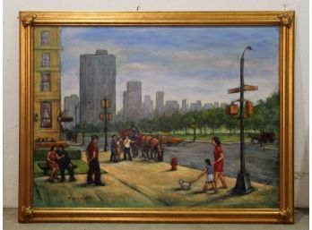 An Original Vintage Oil On Canvas, New York Scene, By T. Coyle