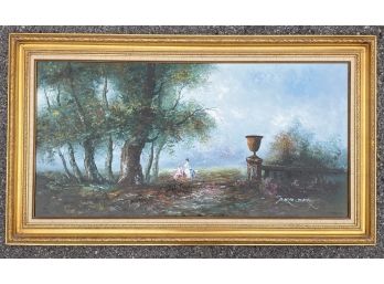 A Large, Vintage European Scene Oil On Canvas In Gilt Wood Frame, Signed Marie Charlot