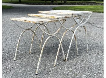 A Trio Of Vintage Wrought Iron Nesting Tables