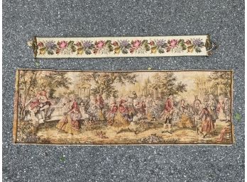 A Victorian Tapestry And Brass Bell Pull And Vintage French Tapestry