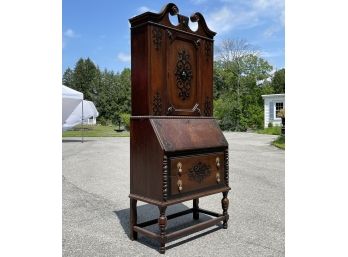 A Vintage Burl Wood Secretary Desk By Johnson, Handley, Johnson