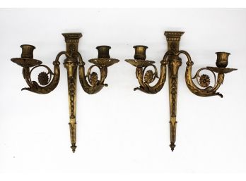 A Pair Of Antique French Bronze Candle Sconces