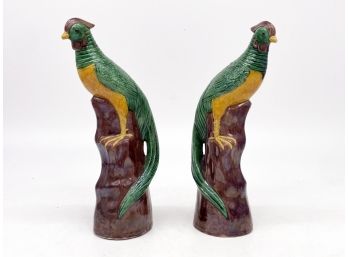 A Pair Of Vintage Majolica Birds