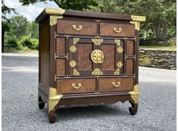 A Vintage Chinoiserie Campaign Style Nightstand, Or End Table