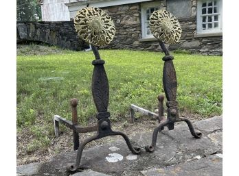 Wrought Iron And Brass Fireplace Andirons