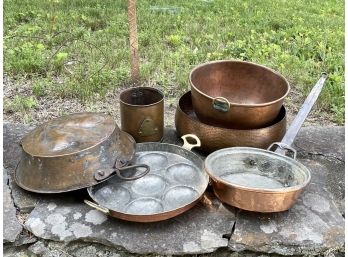 A Large Collection Of Antique And Vintage Copper Vessels