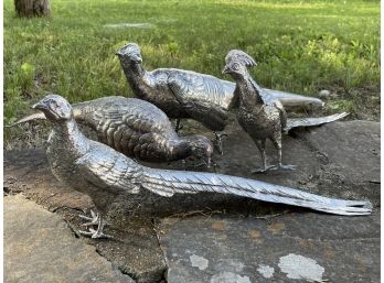 Two Pair Polished Alloy Bird Sculptures