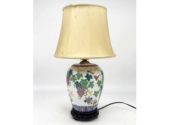 A Vintage Ceramic Ginger Jar Lamp On Rosewood Base