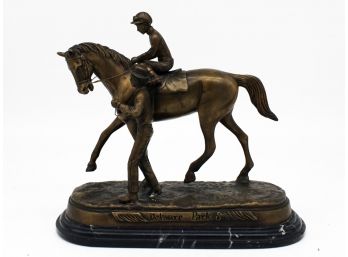 A Cast Equestrian Bronze On Marble Base 'Delaware Park'