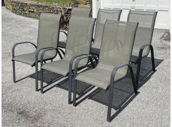 A Set Of 6 Vintage Tubular Steel And Mesh Outdoor Dining Chairs