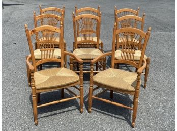 A Set Of 8 Italian Export Wheat Back Chairs In Maple With Rush Seats